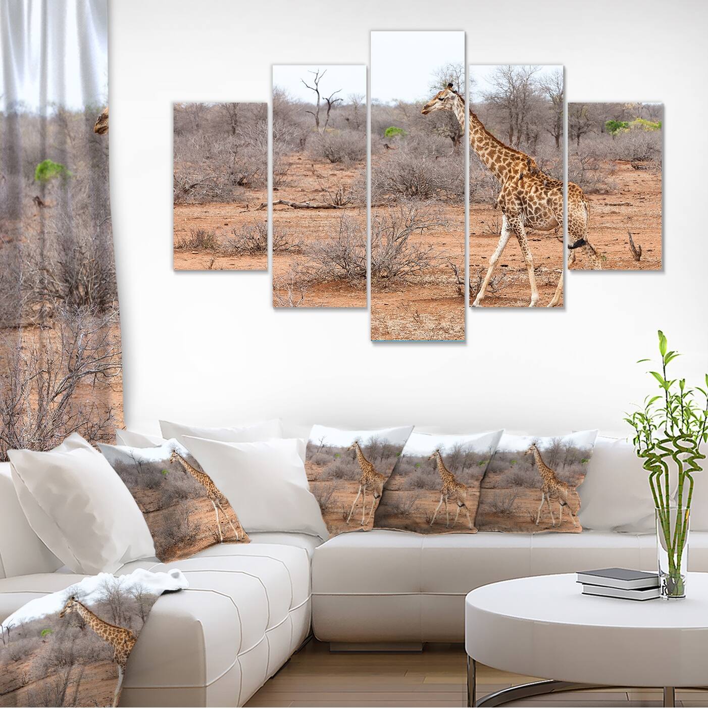 Designart "Giraffe Walking through African Forest" Modern Animal Canvas